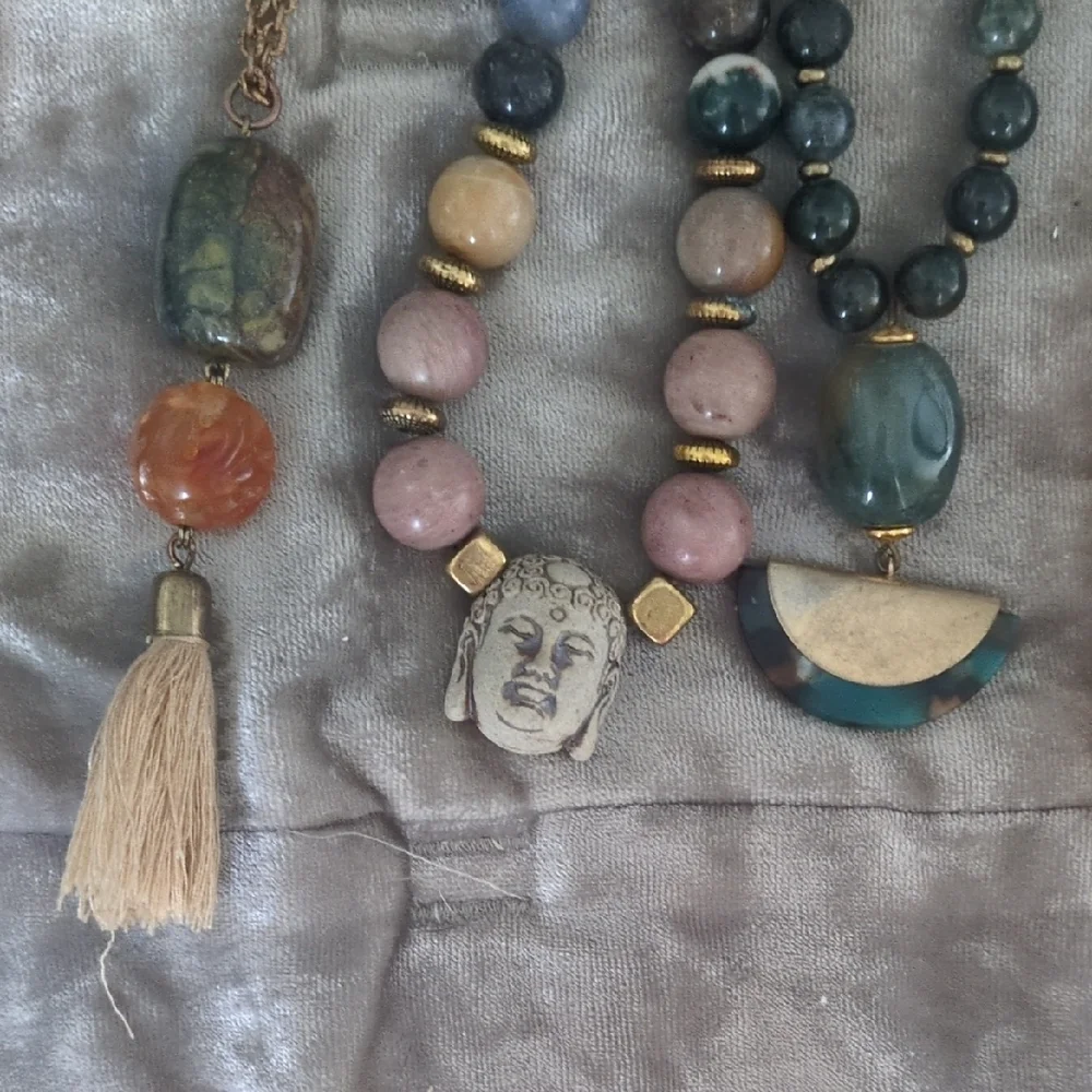 ANTHROPOLOGIE + REAL STONE BOHO JEWELRY LOT $50 FOR 9 NECKLACES 2 RINGS - Picture 2 of 12